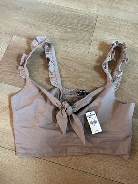 Express Blush Tie-Front Ruffle Strap Crop Top